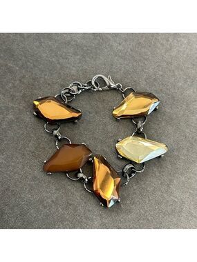 Brown Amber yellow copper bronze coloured irregular shaped gem jewelled bracelet